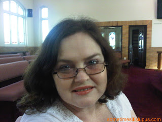 Photo of Iris Carden, inside church.