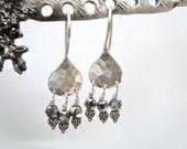 Silver Hammered Earrings, Teardrop Crystal Earrings, Sterling Silver Earrings